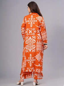 Orange Digital Printed Cotton <b>Kurta</b> Palazzo Set <b>Women</b> Ethnic Casual Wear Loose Fit Ankle Length India Pakistan Style - Product Image 5