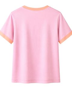 Ensemble de détente rose pour femme, t-shirt à manches courtes et short avec bordure contrastante pêche, tenue deux pièces en mélange de coton doux et respirant - Product Image 5