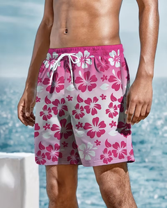 <b>Men's</b> Floral Print Board Shorts Quick Dry Drawstring Waist Casual Swim <b>Trunks</b> for Beach Summer - Product Image 2