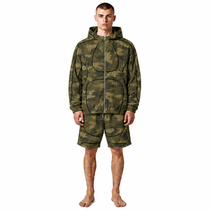 Shorts personnalisés avec logo, vestes à capuche zippées, survêtement réfléchissant en nylon pour hommes, ensemble imperméable personnalisé en 2 pièces - Product Image 5