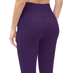 High Waist <b>Knee</b> <b>Length</b> Yoga <b>Leggings</b> Solid Purple Seamless Stretch Pants Women's Workout Gym Wear - Product Image 5