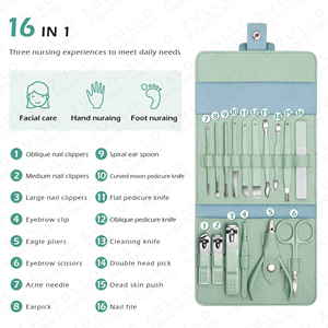 Luxury 16PCS Stainless Steel Nail Care Grooming Set <b>Manicure</b> Pedicure <b>Kit</b> with Sharp Nail Clippers Travel Case - Product Image 5