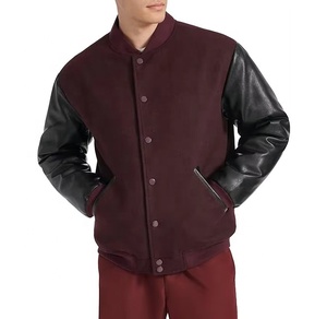 Blouson Bomber Varsity en Laine Bordeaux avec Manches en Cuir PU Noir, Broderie Chenille Personnalisée, Style Urbain pour Hommes - Product Image 3