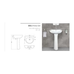 Elegante lavabo de cerámica con pedestal para lavandería, 510x420x840mm, lavabo de porcelana para baño, lavabo para lavar ropa, juego de lavabo para cuarto de servicio. - Product Image 4