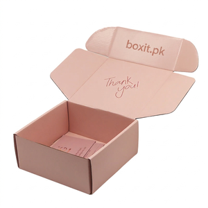 Boîte d'expédition rose personnalisée avec logo, emballage cosmétique en feuille d'or - Product Image 1