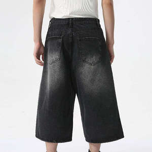 Short en jean bleu foncé pour homme, coupe ample, style rétro, avec fermeture éclair et bouton, pour l'extérieur - Product Image 2