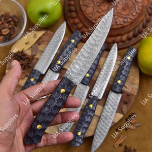 มีดสเต็กเหล็กดามัสกัสตีขึ้นรูปด้วยมือ ใบมีด 4.5 นิ้ว ด้ามไม้ปักก้า ใช้ได้ทั้งมือซ้ายและขวา ผิวขัดเงา คมกริบ ผลิตตามแบบ OEM ขั้นต่ำในการสั่งซื้อน้อย - Product Image 4