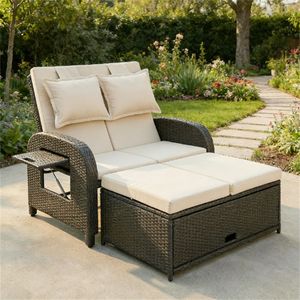 Sedia a Sdraio e Divano Letto Beige per Uso Esterno in Giardino - Product Image 1