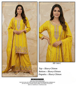 Conjunto de 3 piezas Chinon Heavy Work para mujer, 100% chinon, de secado rápido, con pantalón palazzo. - Product Image 4