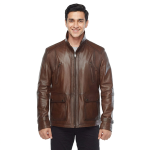 Men's Winter Genuine Leather Jacket Breathable Comfortable Stand Collar Zipper Closure Sherpa Lining <b>Fur</b> <b>Trim</b> Streetwear - Product Image 6