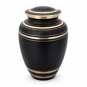 Black Brass Cremation Urn <b>for</b> Human <b>Ashes</b> with Gold Accents Secure Threaded Lid Handcrafted Memorial Funeral <b>Keepsake</b> Burial Urn - Product Image 1