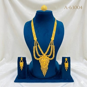 Ensemble de bijoux de mariée de luxe plaqué or 24 carats avec zircon, collier et boucles d'oreilles tendance et traditionnels A-63000 - Product Image 5