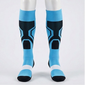 Blue Knee High <b>Compression</b> <b>Socks</b> Geometric Pattern Breathable Polyester Spandex Basketball Sports <b>Socks</b> for Adults - Product Image 1