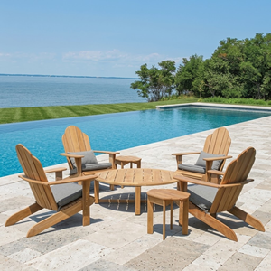 Table ronde d'extérieur en bois massif, style côtier moderne, plateau à lattes, base en X, profil bas, pour patio, jardin, bord de piscine, salon ou centre de table - Product Image 4