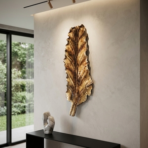 Leaf Lembar Long Handcrafted <b>Wooden</b> Leaf Wall Sculpture <b>Rustic</b> Botanical Decorative Carving Home Decor Accent Plaque Display Art - Product Image 5