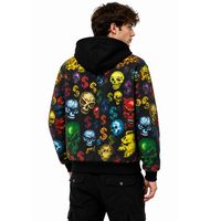 Sweat à capuche zippé personnalisé pour homme, imprimé crâne multicolore, style streetwear, noir, décontracté, fabricant et fournisseur