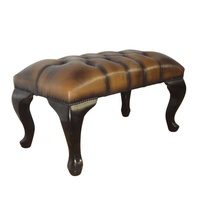 Chesterfield Sofa Sessel mit Hocker Echtes Leder Chaiselongue Sofa Couch aus Mahagoni für Wohnzimmermöbel