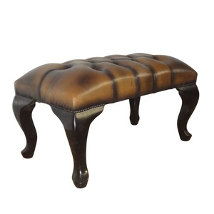 Sillón Chesterfield con Reposapiés, Sofá Chaise Longue de Cuero Genuino, Sofá de Madera de Caoba para Muebles de Sala de Estar - Product Image 6