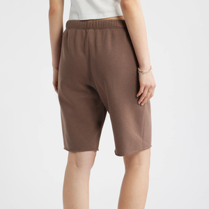 Shorts en tricot marron pour femme, taille mi-haute, coupe ample, style décontracté, couleur unie, poches, respirant, mélange coton et élasthanne - Product Image 2