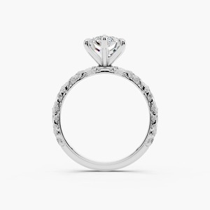 Anillo de Compromiso Solitario con Diamante Cultivado en Laboratorio de 3 Quilates, Corte Marquesa, Grabado Floral Vintage, Oro de 14K - Product Image 6