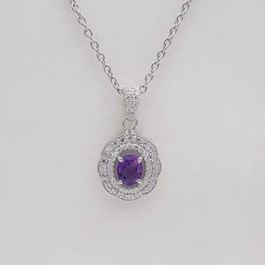 Colgante de amatista con circonita, plata de ley 925, hecho a mano, joyería de piedras preciosas naturales, regalo elegante para mujer - Product Image 1