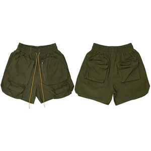 Shorts cargo pour hommes, couleur unie, coton, taille élastique, décontractés, avec poches, tissu respirant, taille mi-haute - Product Image 3