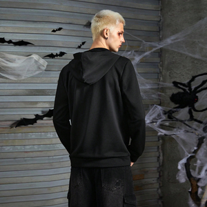 Gothic Bomber <b>Jacket</b> with Sequin Skeleton Print Long Zipper Closure Unisex Winter Streetwear Style Fleece Anti-Pilling - Product Image 3