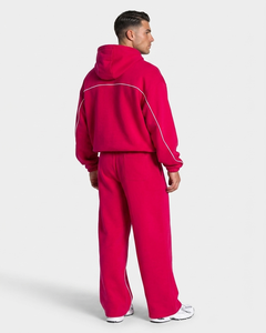 Survêtement Homme Personnalisé avec Logo, Ligne Contrastante Framboise, Piping Élastique, Sweat-shirt Homme Oversize, Hoodie à Piping Contrastant - Product Image 2