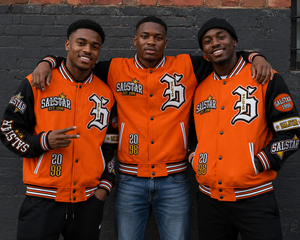 Custom Varsity Jacket <b>Men</b>’s Orange Black Baseball <b>Bomber</b> Jacket Embroidered Letterman Jacket OEM Private Label Streetwear - Product Image 6