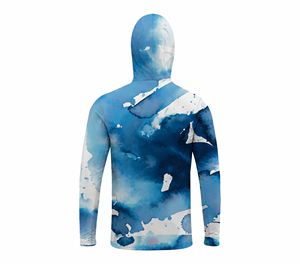 Sudadera con Capucha para Pesca, Manga Larga, Estampado por Sublimación, Protección UPF 50 Anti-UV, Unisex para Adultos, Diseño de Acuarela Azul - Product Image 3