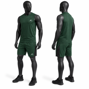 Conjunto de Camiseta sin Mangas y Pantalones Cortos Deportivos de Secado Rápido, Cuello Redondo, Tejido de Poliéster, Ropa de Gimnasio - Product Image 5