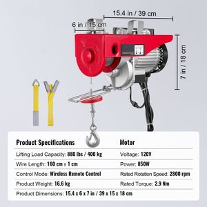 Argano Elettrico Tuspuzz 880 Libbre 850W 110V con Cavo in Acciaio, Capacità di Sollevamento Elettrica 40ft con Telecomando Wireless Singolo 110V - Product Image 3