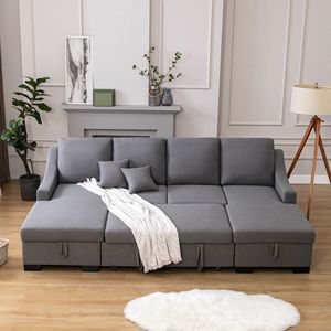 Divano Sezionale Letto con Doppio Spazio di Stoccaggio, Rivestimento Grigio e 2 Cuscini Rimovibili - Product Image 2