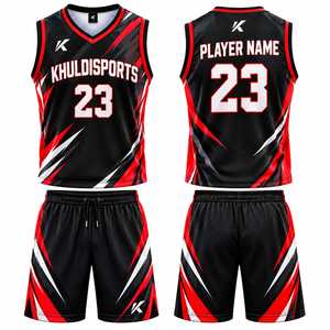 Shorts de basketball personnalisés sublimés 100% polyester écologique noir rouge blanc géométrique maille élastique respirant - Product Image 1