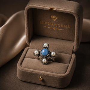 ELVORA GEMS Vintage 925 <b>Silver</b> Cocktail <b>Ring</b> Lapis Lazuli Pearls Geometric <b>Cross</b> Design Bezel Setting Women's Everyday Wear - Product Image 6