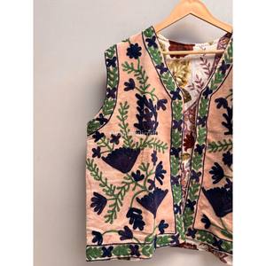 Chaleco Corto Casual para Mujer, Ecológico, Transpirable, con Bordado Floral, 100% Algodón, Cuello en V, Estilo Abierto - Product Image 2