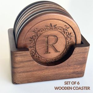 Customized Premium <b>Round</b> Mango Wood Coasters <b>Set</b> with Storage Box Antique Vintage Wooden <b>Table</b> Drink Coasters <b>for</b> Restaurant - Product Image 1
