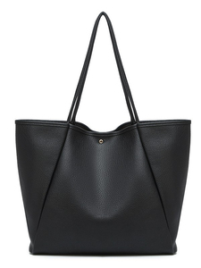 Bolso Tote Minimalista Negro de PU, Abierto, Color Sólido, para Uso Diario, Todas las Temporadas, Bolso de Mano para Mujer - Product Image 5