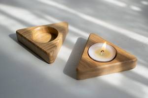 Triangle Decorative Wooden Tea Light <b>Candle</b> Holder Artisan Handmade Design for Home <b>Wedding</b> and Gift Use - Product Image 3