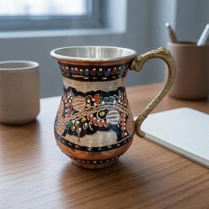 Tasse à café turque en cuivre émaillé faite à la main, multicolore, avec bord évasé, poignée métallique, tasse décorative - Product Image 3