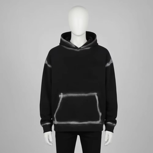 Sweat à capuche d'hiver pour homme en coton 100% noir délavé, tissu personnalisé, effet délavé vintage, poche kangourou, coupe classique, streetwear - Product Image 3