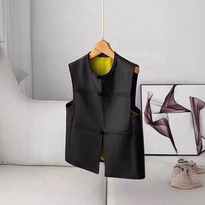 เสื้อกั๊กผ้าใบกันน้ำหนังแท้สำหรับผู้หญิงฤดูหนาว แขนกุด ใส่ทำงาน เสื้อคลุมคุณภาพสูง - Product Image 2