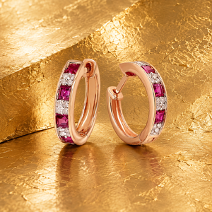 Boucles d'oreilles créoles de luxe en rubis et diamants pour femme, en or rose 10K 14K 18K et argent 925 935, bijoux fins avec pierres précieuses - Product Image 1