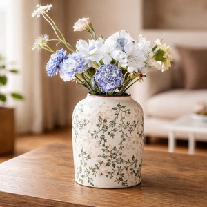 <b>Ceramic</b> Tabletop <b>Vase</b> Shabby Chic Style Crackled Glaze Exquisite Floral Design 8-16 Inches - Product Image 3