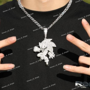 Pendentif hérisson en diamant moissanite glacé avec chaîne cubaine en argent sterling 925, collier de bijoux hip-hop - Product Image 2