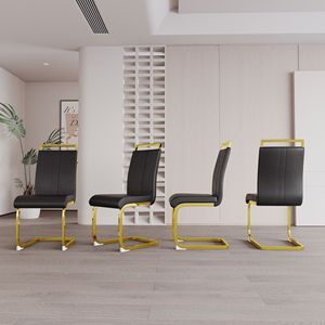 Sedia da Pranzo Moderna con Gambe in Metallo a Forma di C, Schienale Alto in Ecopelle PU, Sedia Laterale Imbottita con Finitura Cromata, Kit per Sala da Pranzo - Product Image 2