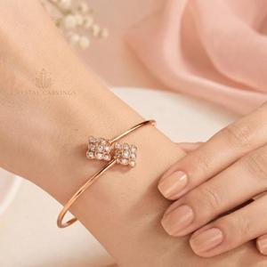 Open Cuff Bangle Bracelet 925 Sterling Silver Rose Gold Plated Floral <b>Cluster</b> Dainty Jewelry Wholesale OEM ODM Manufacturer - Product Image 2