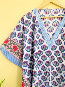 Floral Cotton <b>Kaftan</b> Dress for Women Hand Block Print Lounge Wear, Lightweight Resort & <b>Beach</b> Caftan Cotton Lounge and <b>Beach</b> - Product Image 2