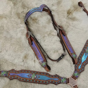 Nuevo caballo metálico Western Headstall & Breast Collar Crystal Set Cuero ligero Diseño de temporada Equipos para montar a caballo - Product Image 1