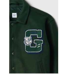 Chaqueta Varsity Verde de Lona con Letra Bordada, Cuello Camisero, Estilo Preppy, Unisex, Ropa de Invierno, Impermeable y Transpirable - Product Image 6